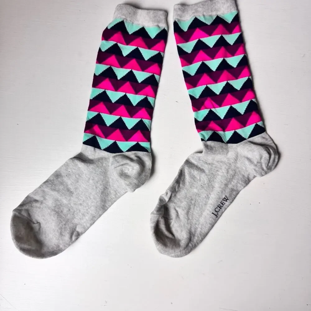 J.Crew Patterned Dressy Casual Crew Style  Pink, Blue, Gray Socks